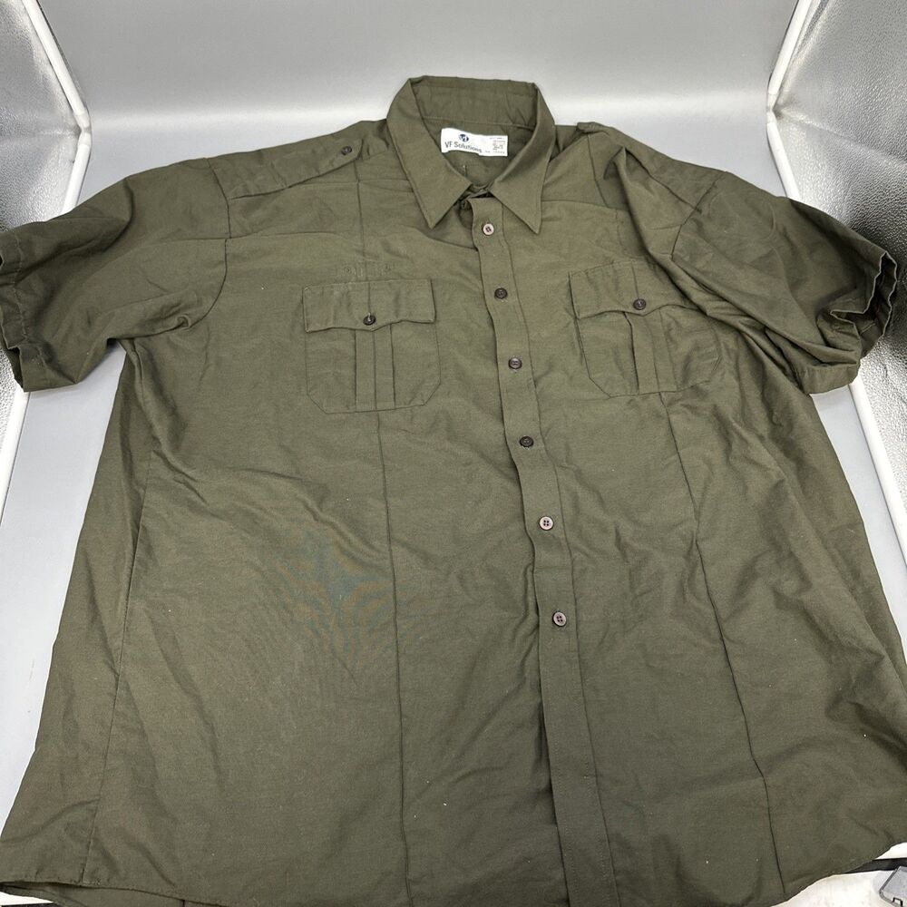 Vtg VF Solutions Shirt Green Men’s 3xl 19.5” Neck Made In USA Tactical Military